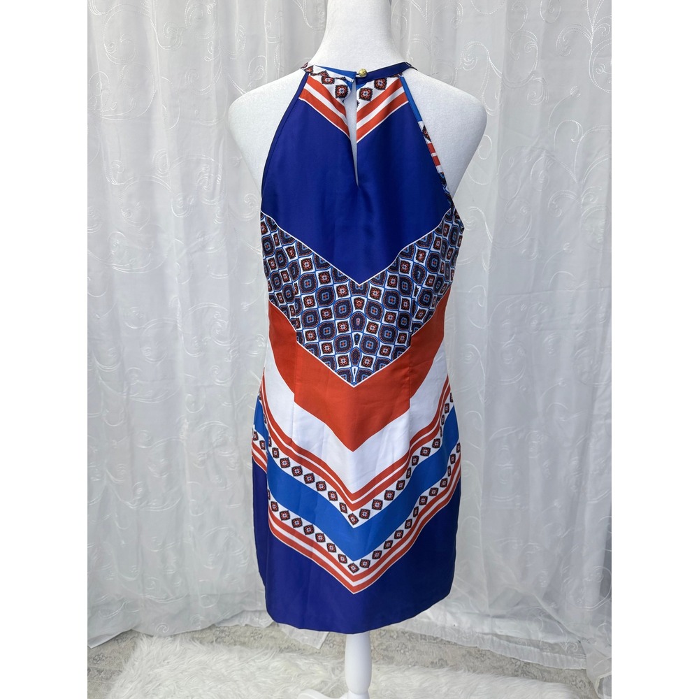 Banana Republic Blue Orange Chevron Halter Shift Dress Geometric Print Sz 4 - Picture 4 of 9